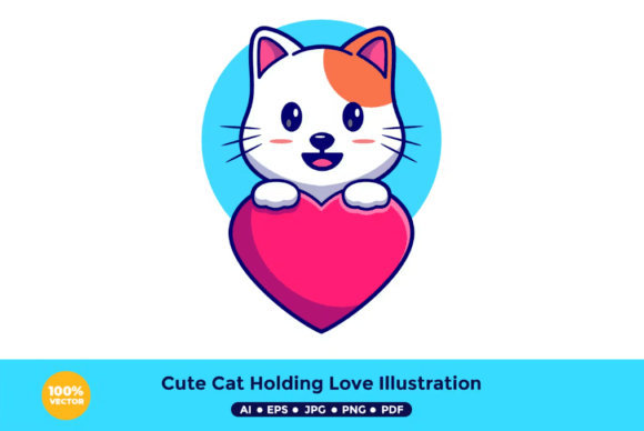 Cute Cat Holding Love Embroidery Design