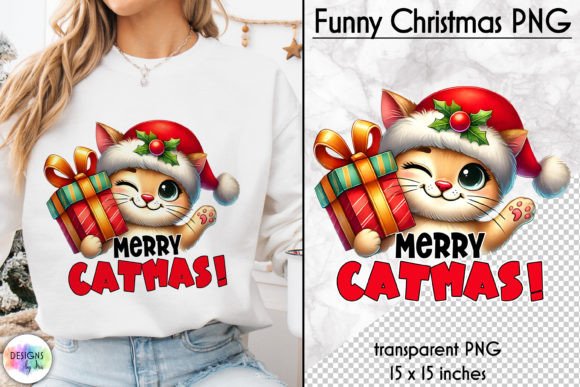 Funny Christmas Cat PNG for Embroidery Projects