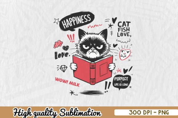 Happiness Cat with Love Sublimation PNG