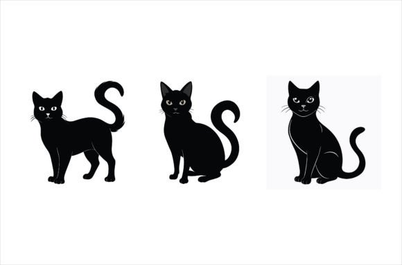 Set of Black Cat Silhouette Review for Embroidery Projects