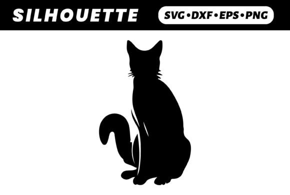 Silhouette of a Sitting Cat White BG Review
