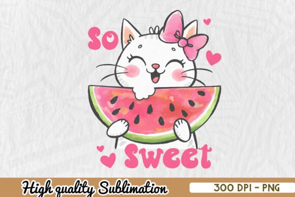 So Sweet Cat Meow Eat Watermelon PNG Review